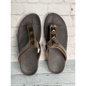 FitFlop Women’s Jeweled Flip Flops Brown Wedge Sandals 9 Comfort Cushioned‎